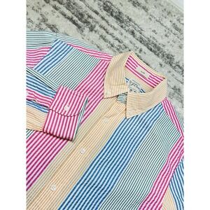Mens M J Crew Seersucker Patchwork button shirt‎ Striped camp organic cotton